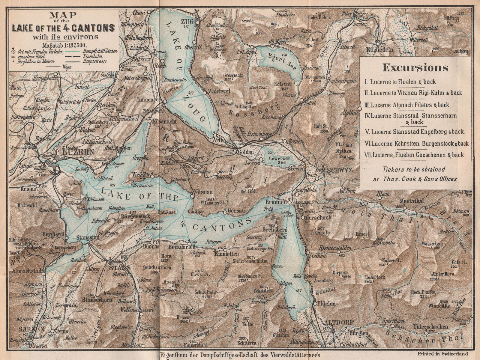 SWITZERLAND. Lake of the 4 Cantons. Zoug. Lucerne. Luzern. THOMAS COOK 1900 map